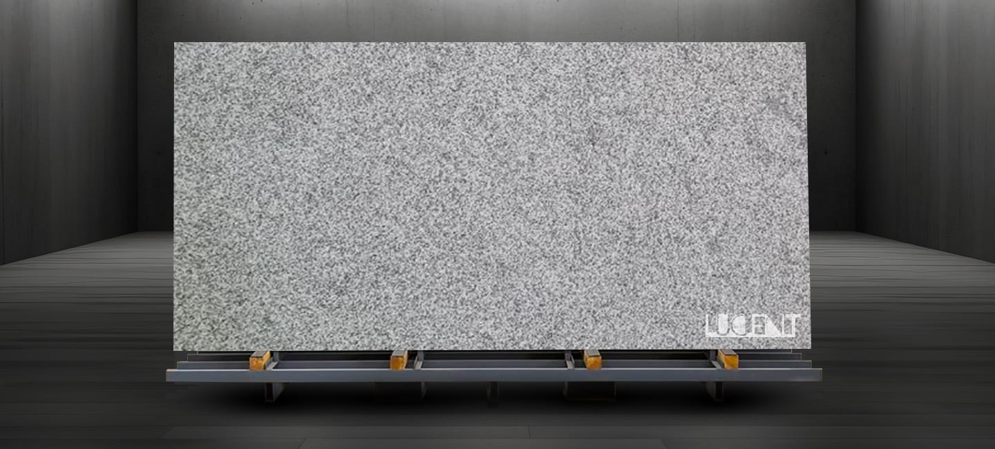 Classic Grey Granite slab placed on metal holder ready for export or fabrication
