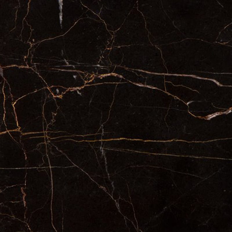 Close-up of Golden Black Marble texture with golden veining on black stone background