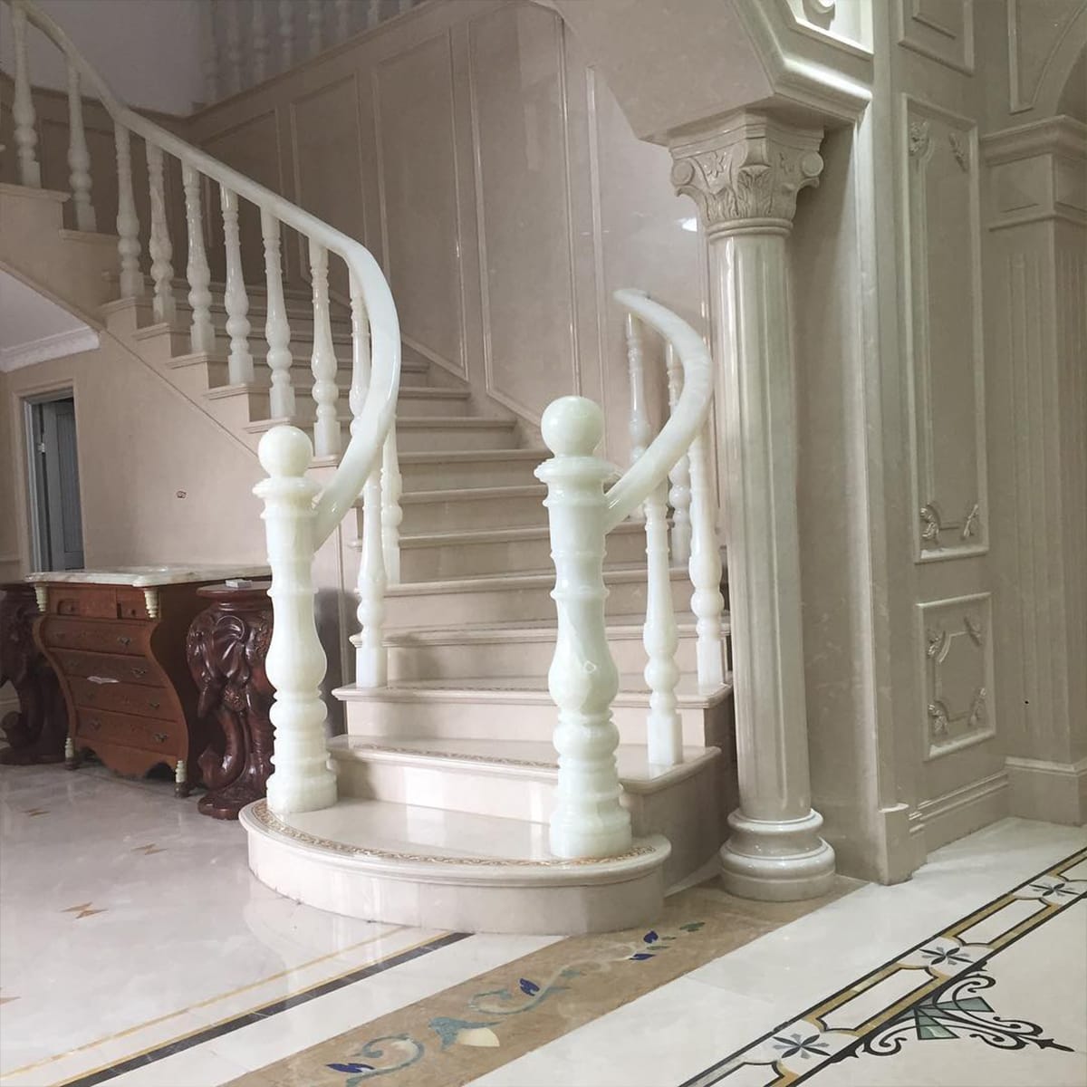 Royal Beige Marble wall cladding in a residential living room interior